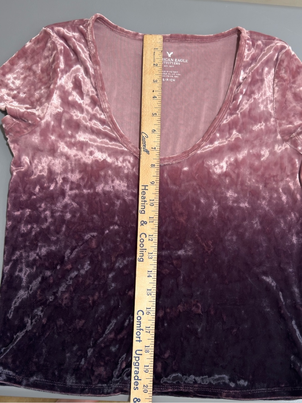 American Eagle Velour Pink/Purple Ombré Short Sleeve Top - Picture 15 of 15